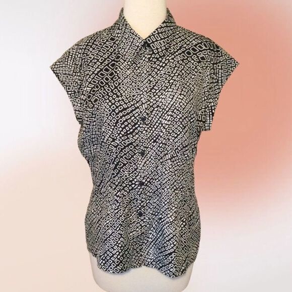 RAFAELLA Black White Button Front Blouse L NWOT - Picture 3 of 12